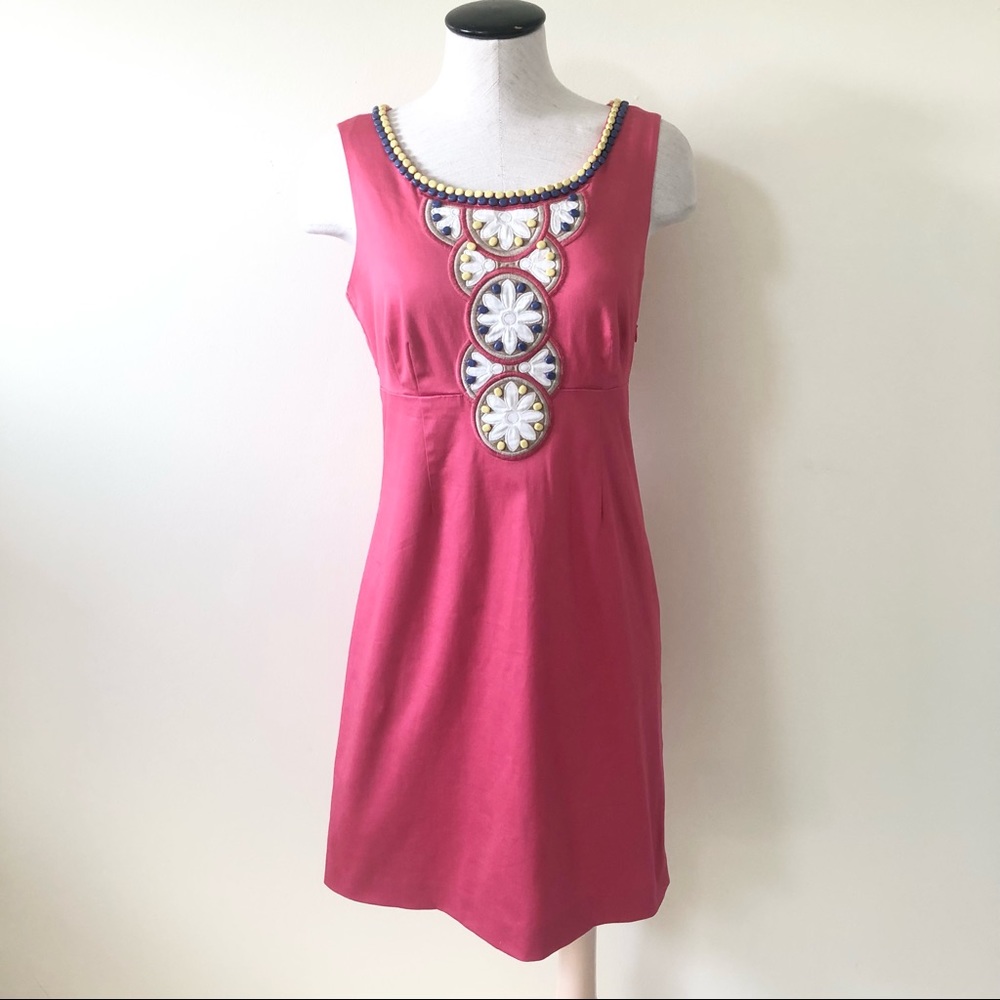 Boden dark Pink Embellished Bead Poplin Dress